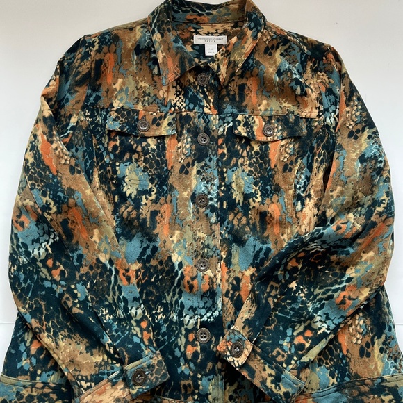 Blue Green Abstract Snakeskin Southwestern Western Boho Jacket Size PXL - Picture 1 of 14